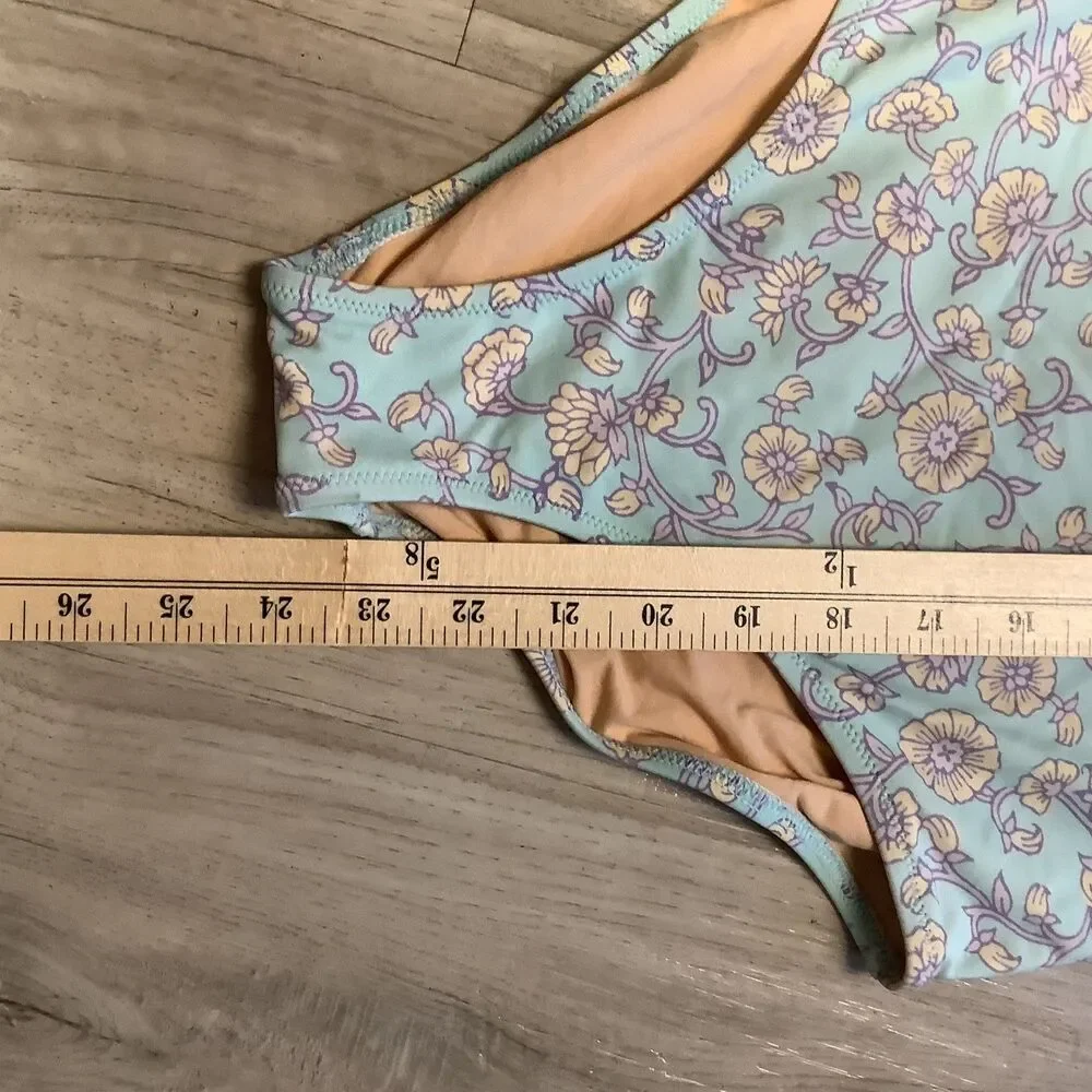 Crewcuts Swimsuit Size 14 J Crew Girls Kids Blue Pink Floral Ruffle One Piece